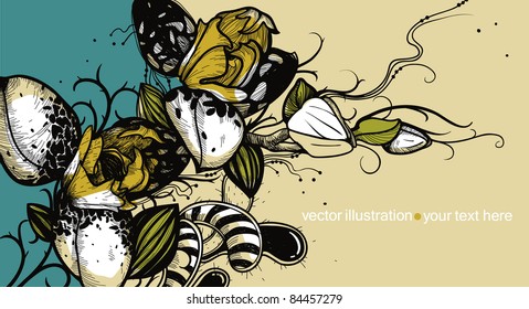vector floral illustration of blooming orchids