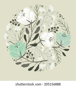 vector floral illustration with blooming poppies and plants