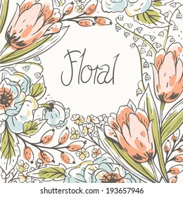 vector floral illustration with blooming spring flowers