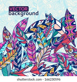 ilustración floral vectorial de plumas abstractas coloreadas