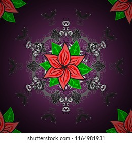 Vector Floral Illustration in cute textile. Elegance seamless pattern with ethnic flowers on purple, brown and gray colors.