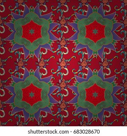 Vector Floral Illustration in cute textile. Elegance seamless pattern with ethnic flowers on colored background.