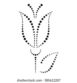 Vector floral illustration, decorative ornamental black and white  lily with leaf, isolated on the white background. 