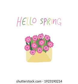 Vector floral illustration in doodle style with flowers and leaves. Gentle, spring floral background in pastel colors