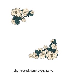 Vektorflorale Illustration in Form eines Rahmens für Designer. Blumen mit Leerzeichen für Karten, Einladungen zur Hochzeit, Floristen auf weißem Hintergrund