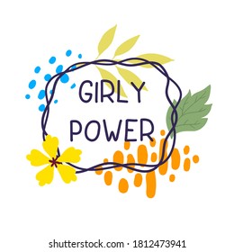 Ilustración vectorial floral de marco con poder de circunferencia de texto y flores sobre fondo blanco