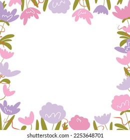 Vector floral illustration with hand drawn Peonies. Flower frame for postcards, posts and more.