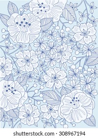 vector floral illustration with hand drawn blooms and berries