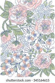 vector floral illustration of hand drawn vintage blooms and berries