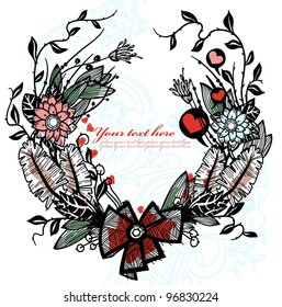 vector floral illustration of a hand drawn garland