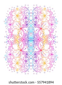 
vector floral illustration isolated, cherry blossoms, linear tattoo cover diary, textile printing, T-shirt, ornamental plant, decorative background, card. coloring book