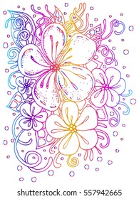 
vector floral illustration isolated, cherry blossoms, linear tattoo cover diary, textile printing, T-shirt, ornamental plant, decorative background, card. coloring book