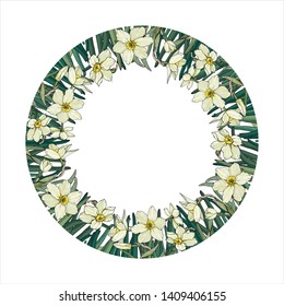 Vector floral illustration. Narcissus flowers.  Template for romantic and wedding design, posters, greeting cards, announcements, advertisement. 