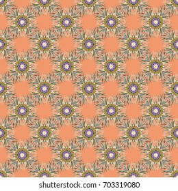 Vector Floral Illustration in nice textile. Elegance seamless pattern with ethnic flowers on colorful background.