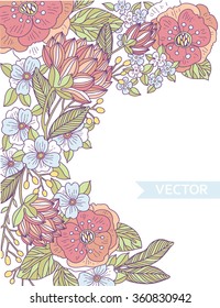 vector floral  illustration of pastel blooming roses in a vintage style
