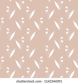 Vector floral illustration pattern white bellflowers on a pastel pink background