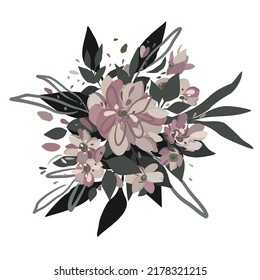 Vector floral illustration of pink peonies in bouquet. Isolated on white background.