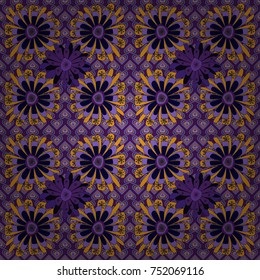 Vector floral illustration and floral seamless texture. Flower pattern for printing or fabric. Spring flowers seamless pattern. Small floral pattern in black, violet and purple colors.