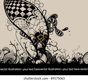 vector floral illustration with a spider and abstract plants