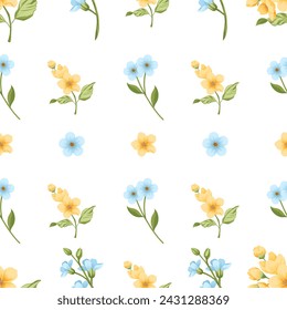 Vector floral illustration,pattern with yellow daisies and blue flowers.For greetings,cards,print,for wedding,birthday,background