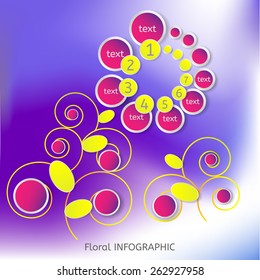 Vector floral infographic template on blue blurred background