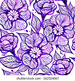 Vector floral ink background with flowers. EPS 10 