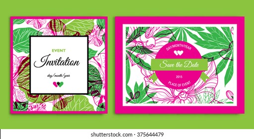 Vector floral invitation for events design with different flowers
