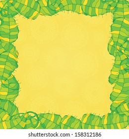 Vector Floral Invitation Green Leaf Frame on Yellow Background