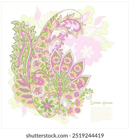 Padrão isolado floral vetorial com ornamento paisley.