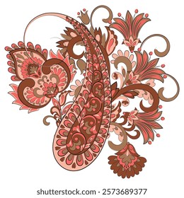 Vector Floral isolated pattern with paisley ornament.