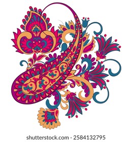 Vector Floral isolated pattern with paisley ornament.