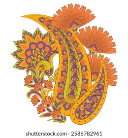 Vector Floral isolated pattern with paisley ornament.