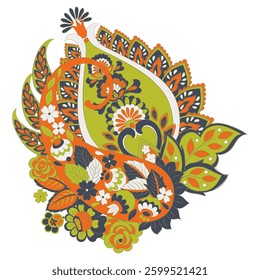 Vector Floral isolated pattern with paisley ornament.
