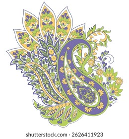 Padrão isolado floral vetorial com ornamento paisley.