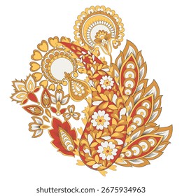 Padrão isolado floral vetorial com ornamento paisley.