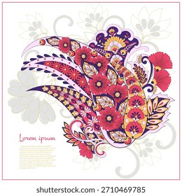 Padrão isolado floral vetorial com ornamento paisley.