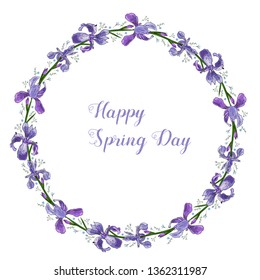 Vector floral isolated wreath of violet iris in the white background