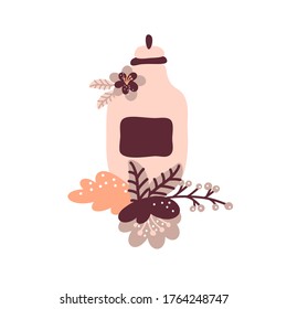 Vector floral jam jar illustration for food blog. Hand drawn cute design element. For restaurant, cafe menu or banner, poster