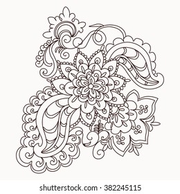 Vector floral lace pattern element in Oriental style. Ornamental lace pattern for wedding invitations, greeting cards, wallpaper, backgrounds, fabrics, textile. Traditional decor. Beige