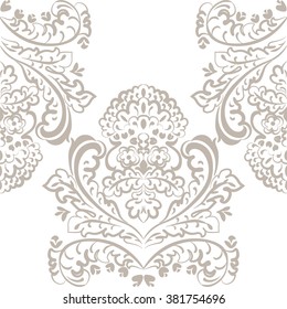 Vector floral lace pattern in Oriental style. Ornamental lace pattern for wedding invitations, greeting cards, wallpaper, backgrounds, fabrics, textile. Traditional decor. Beige color
