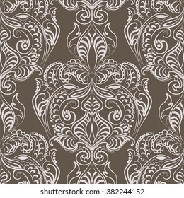 Vector floral lace pattern in Oriental style. Ornamental lace pattern for wedding invitations, greeting cards, wallpaper, backgrounds, fabrics, textile. Traditional decor. Gray stone color