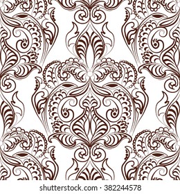 Vector floral lace pattern in Oriental style. Ornamental lace pattern for wedding invitations, greeting cards, wallpaper, backgrounds, fabrics, textile. Traditional decor. Russet color