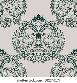 Vector floral lace pattern in Oriental style. Ornamental lace pattern for wedding invitations, greeting cards, wallpaper, backgrounds, fabrics, textile. Traditional decor. Green color