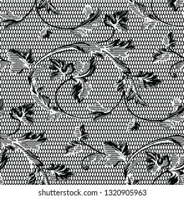 vector floral, leaf lace seamless print pattern design 