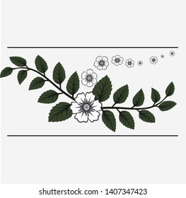 Vector floral and leaves in frame. Flowers illustration