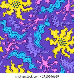 vector floral and leaves seamless pattern on violet