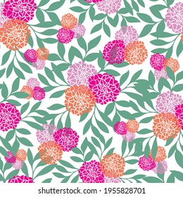 Vector floral and leaves seamless pattern on a white background. Perfect for gift wrap, fashion, invitation, fabric, wallpaper, scrapbooking and other design projects. 