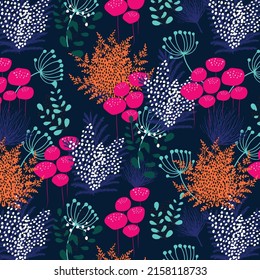 Vector floral liberty pattern. Plant background for fashion, tapestries, prints. Modern floral design perfect for fashion and decoration