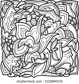 Vector floral line art, original decorative pattern. Suitable for cover of notebooks and diaries, also can be used as anti-stress pattern.