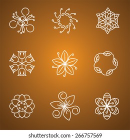 vector floral line icons & logo design templates in outline style. these abstract monograms or emblems also represent abstract flowers, spring season, eco concepts, etc